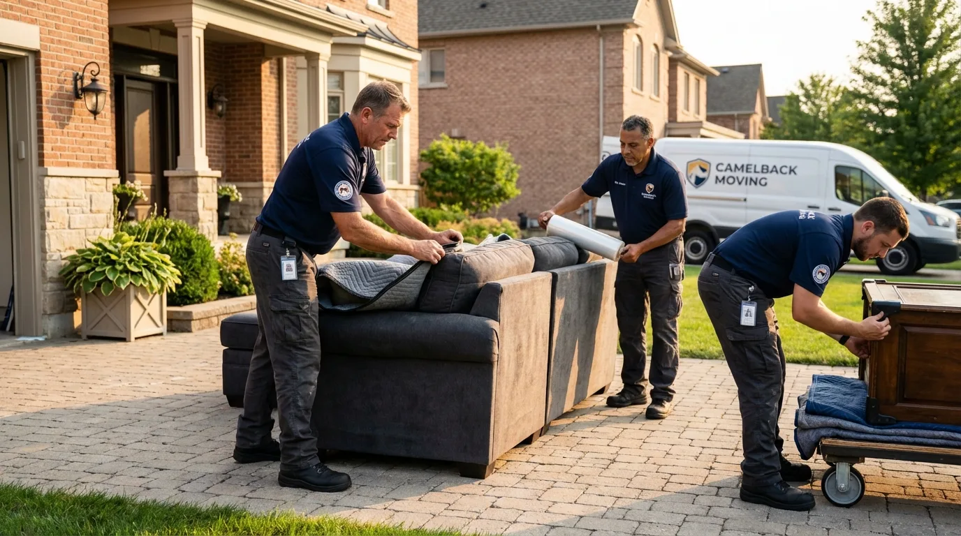 Large estate moving crew wrapping furniture in Topanga, CA