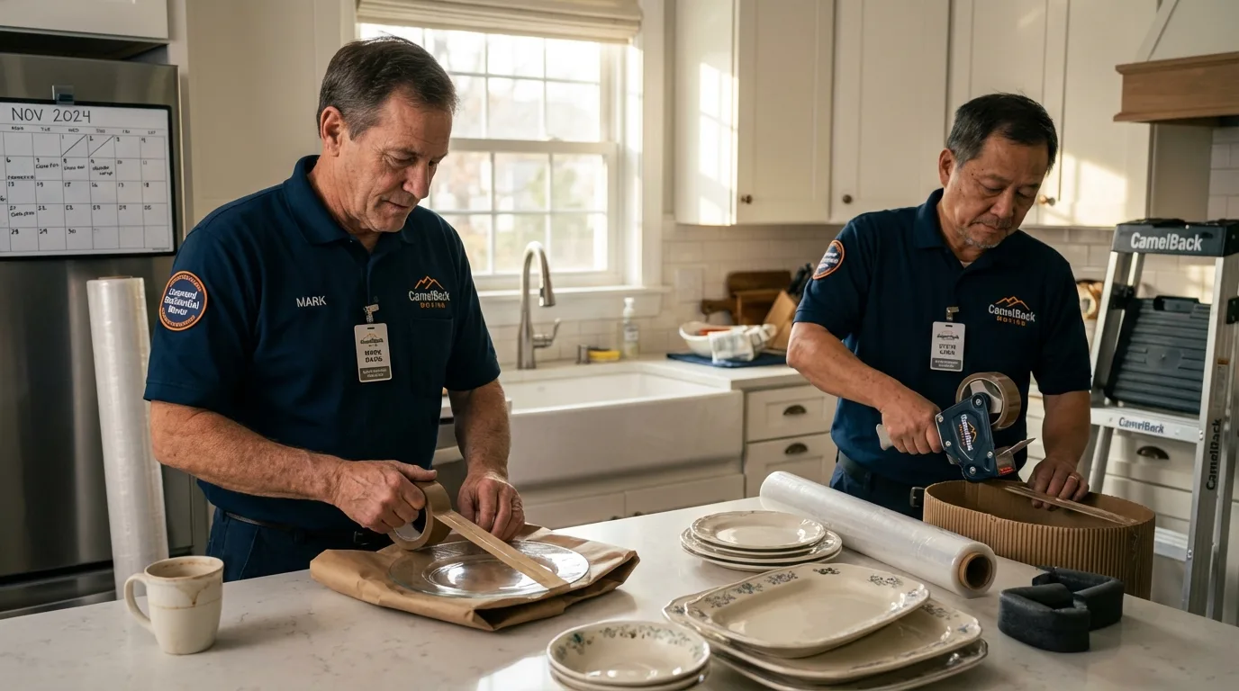 Professional crew packing kitchen dishware in Topanga, CA